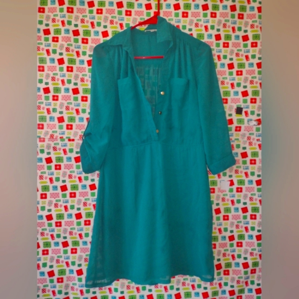 Teal Button-Up Dress